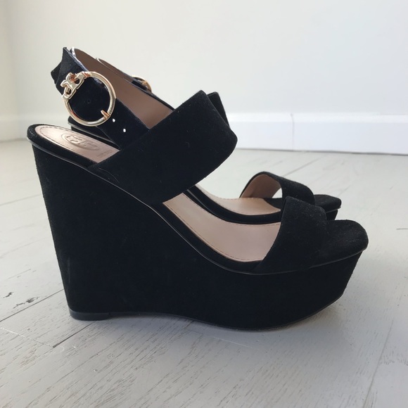 Tory Burch Shoes - Tory Burch platform wedge sandals black suede new